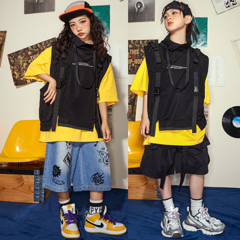 儿童街舞服套装夏季男女童潮酷马甲嘻哈hiphop演出服少儿架子鼓服