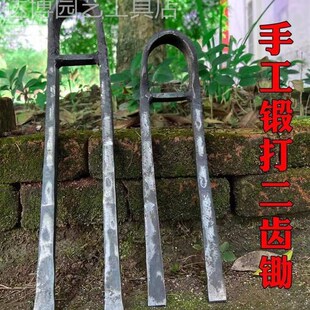 家用全钢长把二齿锄头两用挖土开荒种菜开垦种地农具两齿农用耙子