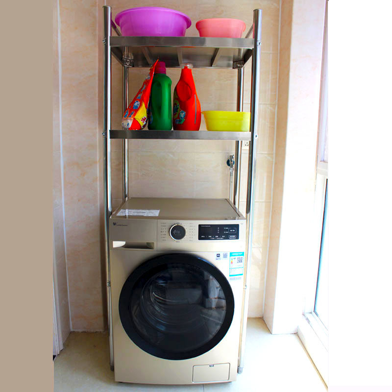 定制不锈钢洗衣机置物架厨房置物架多层带围栏阳台收纳架二层落地