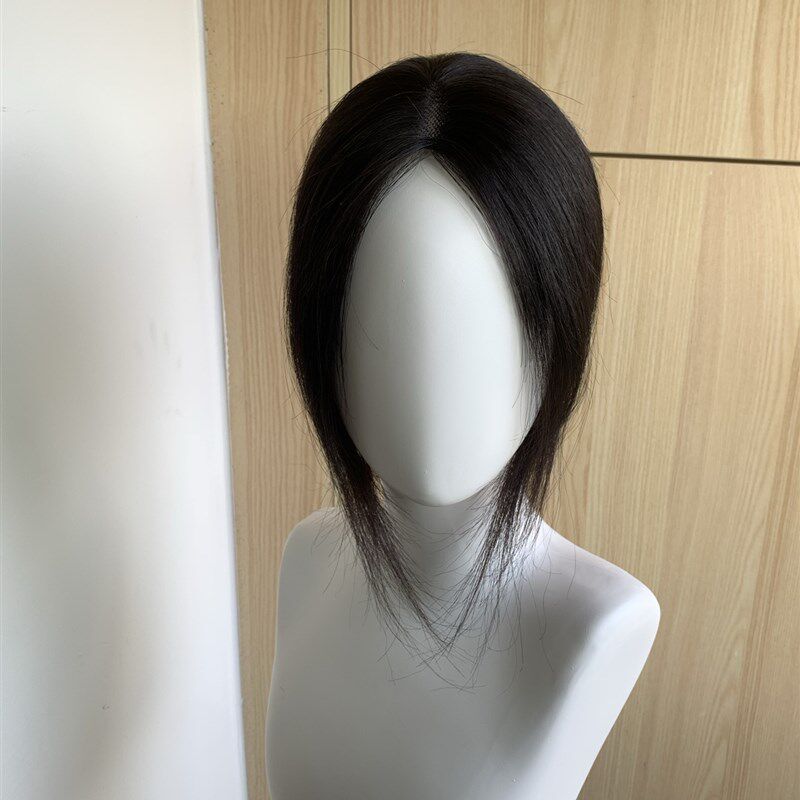 8*11*25cm蝶翼底全手织头顶真发假发片法式中分刘海遮发缝高颅顶