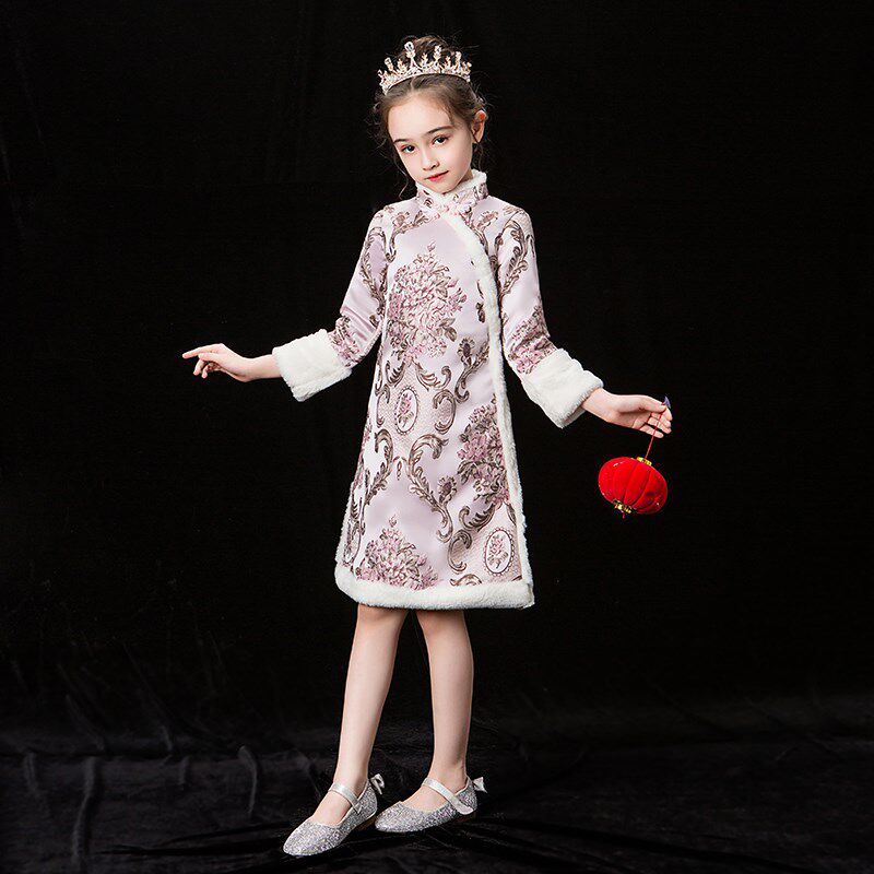 女童旗袍长袖加厚改良小孩唐装儿童中国风国潮古筝演出服冬季童装