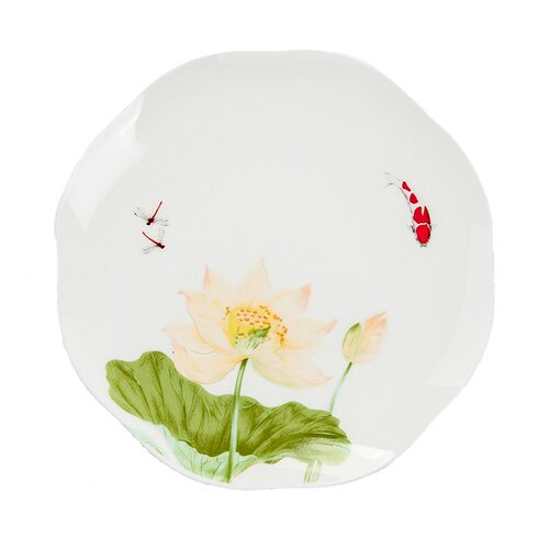 金岚玉唐山骨瓷餐具8英寸荷口盘子碟家用简约陶瓷盘8寸荷叶盘子