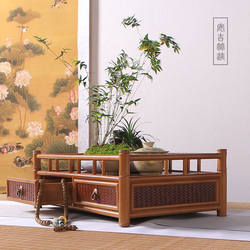 实心楠竹茶盘茶具文玩展示架都承盘中式茶空间装饰桌面摆件博古架