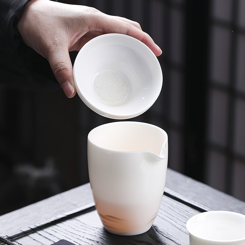 德化羊脂玉瓷陶瓷公道杯大号茶漏一体组合分茶器茶海泡茶功夫茶具