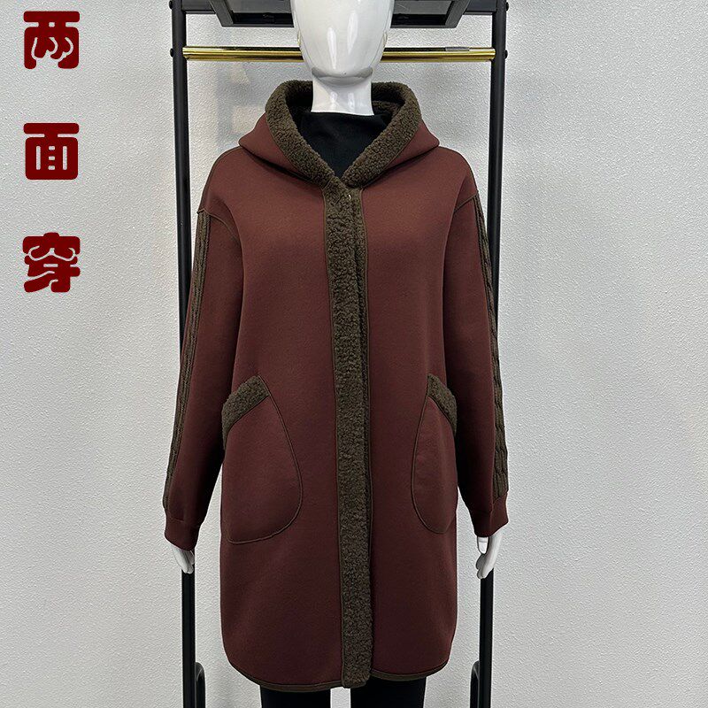 两面穿大码妈妈装保暖颗粒绒大衣加厚羊毛呢外套中老年女冬季棉服