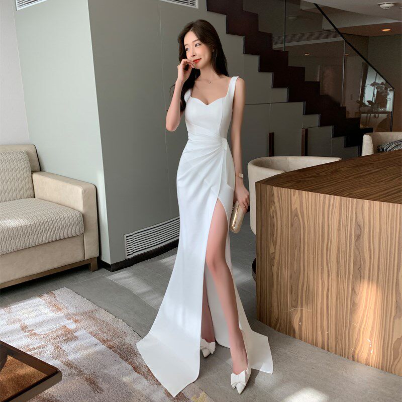 晚礼服小众高级感白色气质宴会名嫒轻奢设计感鱼尾长裙足浴连衣裙