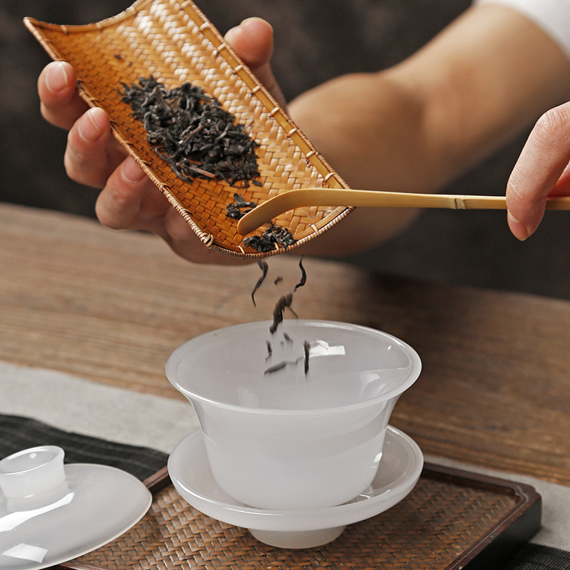 精品便携竹编茶则布袋套装功夫茶具配件赏茶荷茶道六君子竹茶勺铲