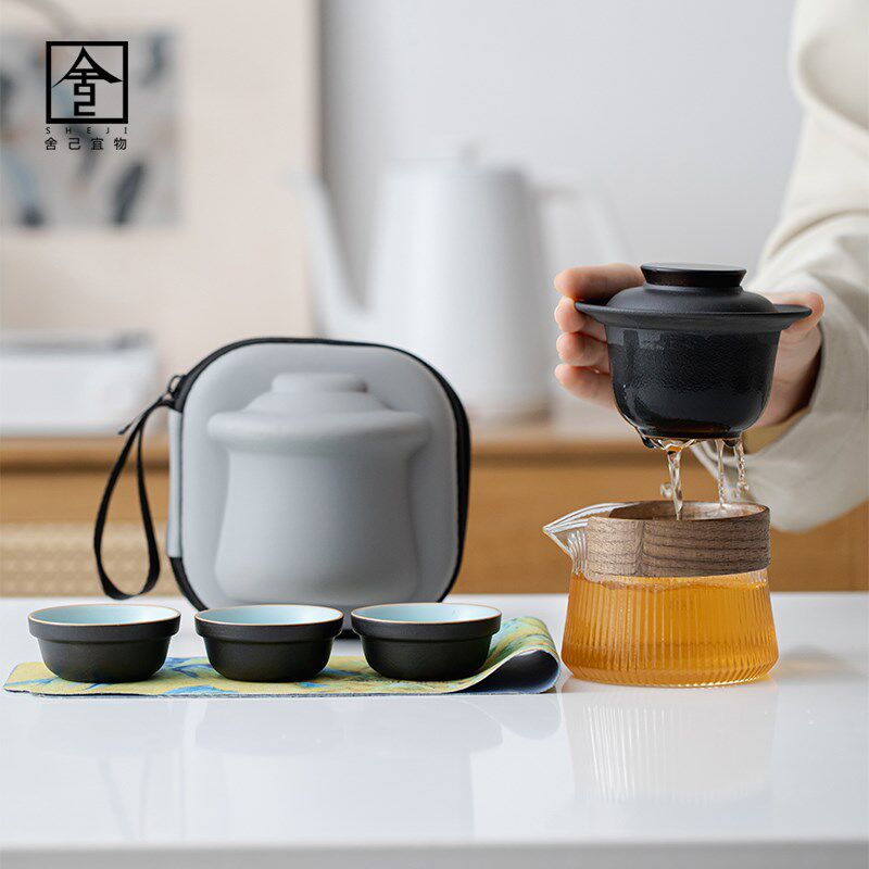 舍己宜物便携式快客杯一壶三杯旅功夫茶具