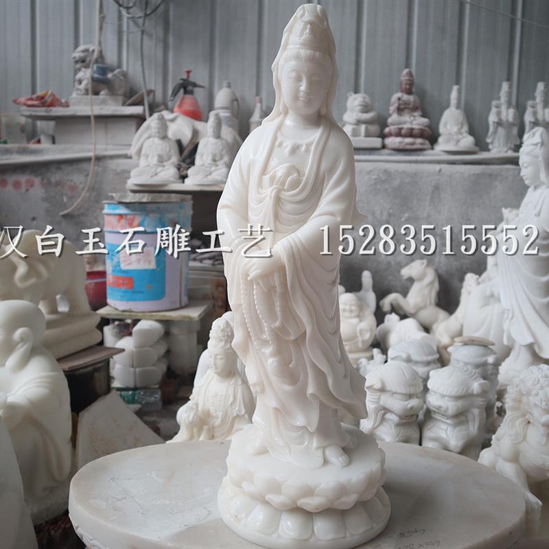 四川汉白玉佛像装饰精美大理石雕刻工艺品摆件观音石槽景观石