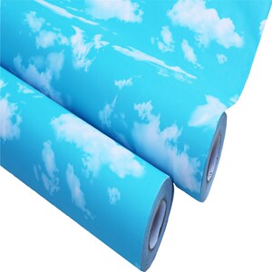 1.2米宽pvc自粘墙纸防水加厚墙面翻新爬山虎蓝天白云彩装膜壁纸