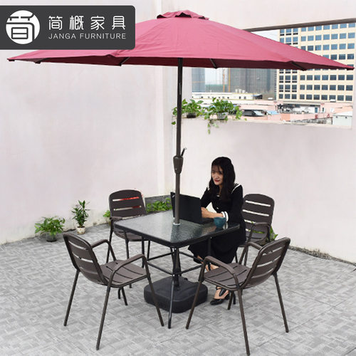 批发金属桌椅别墅庭院带伞家具组合露天户外阳台茶几酒店民宿桌椅