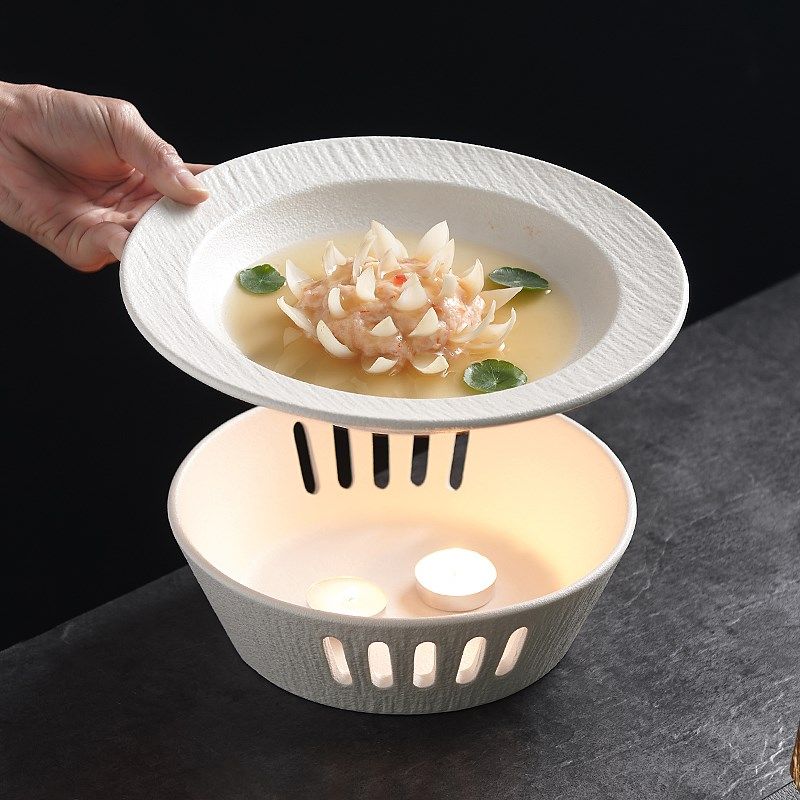 酒店创意陶瓷汤盘明炉蜡烛加热炉保温菜盘餐厅餐具饭店干锅小火锅