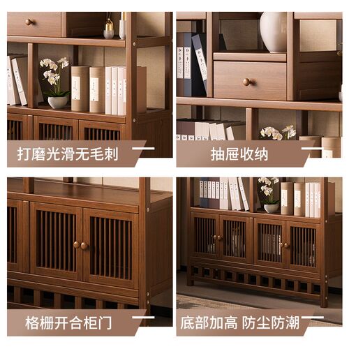 新中式博古架茶室茶叶摆放架非实木茶具茶柜收纳置物架隔断展示架