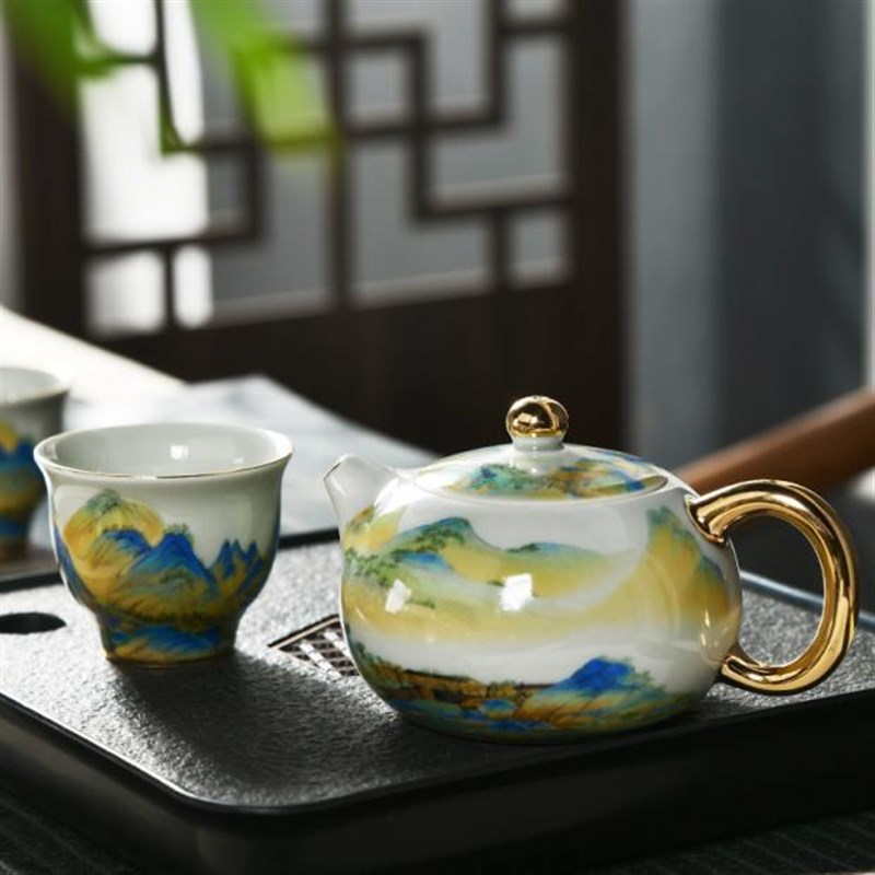 成艺2024新款中式千里江山西施壶套装茶具高档送礼陶瓷茶壶茶杯
