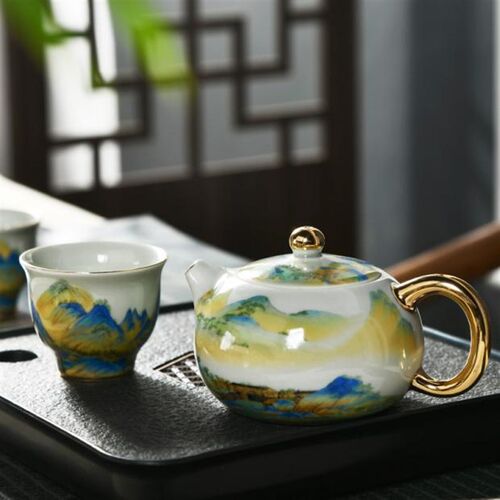 成艺2024新款中式千里江山西施壶套装茶具高档送礼陶瓷茶壶茶杯