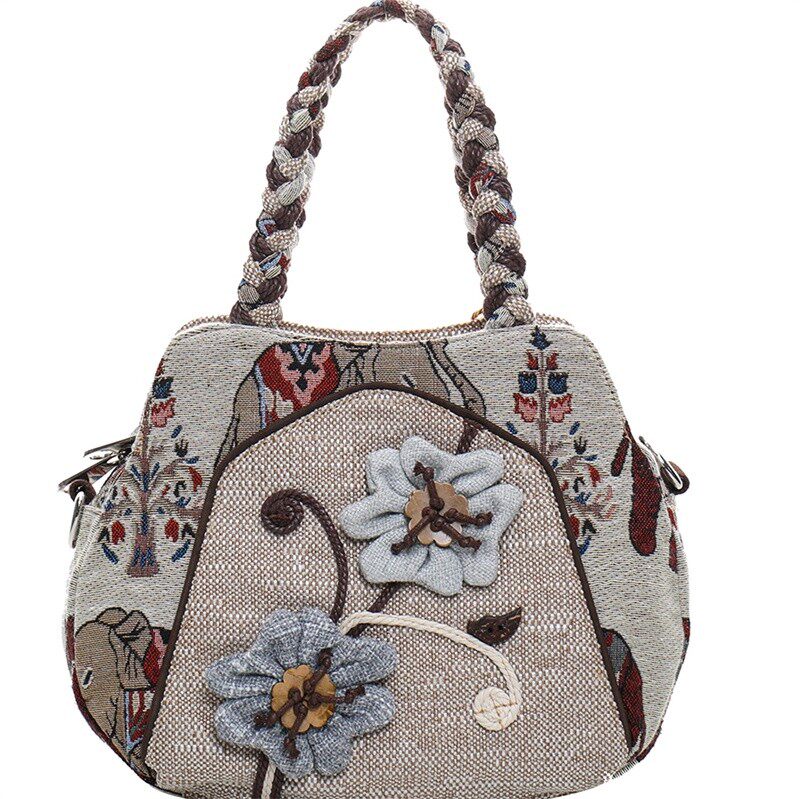 新款民族风中国风帆布手提斜跨包女布艺百搭两用女包单肩休闲女包