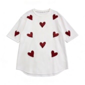 T恤女617 加厚磨毛植绒镶钻爱心短袖 玉米专享