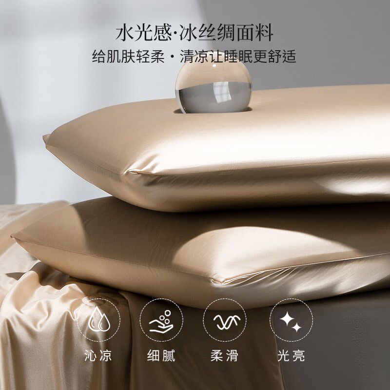 高级纯色水光冰丝枕套一对装夏季双面真丝滑凉感枕头芯套48x74cm