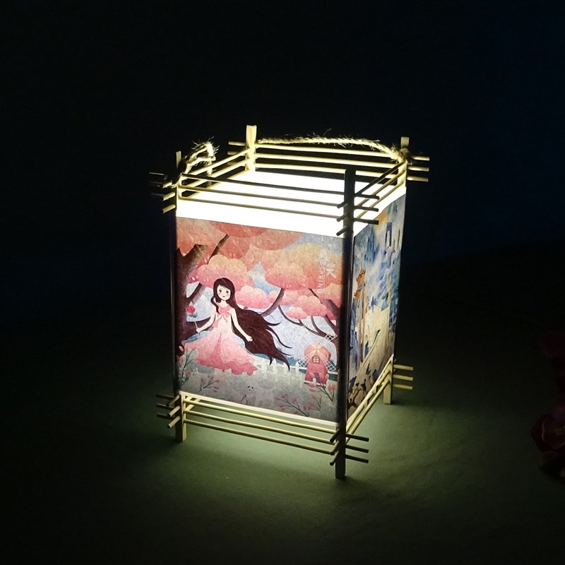 亲子手工DIY材料包可充电创意手提竹编4方灯笼可画画儿童研学团建