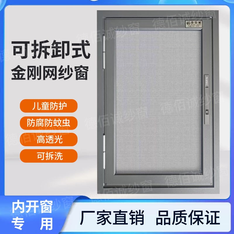 内开窗高透金刚网纱窗平开式可拆卸自装防盗防护户儿童锁防蚊纱窗