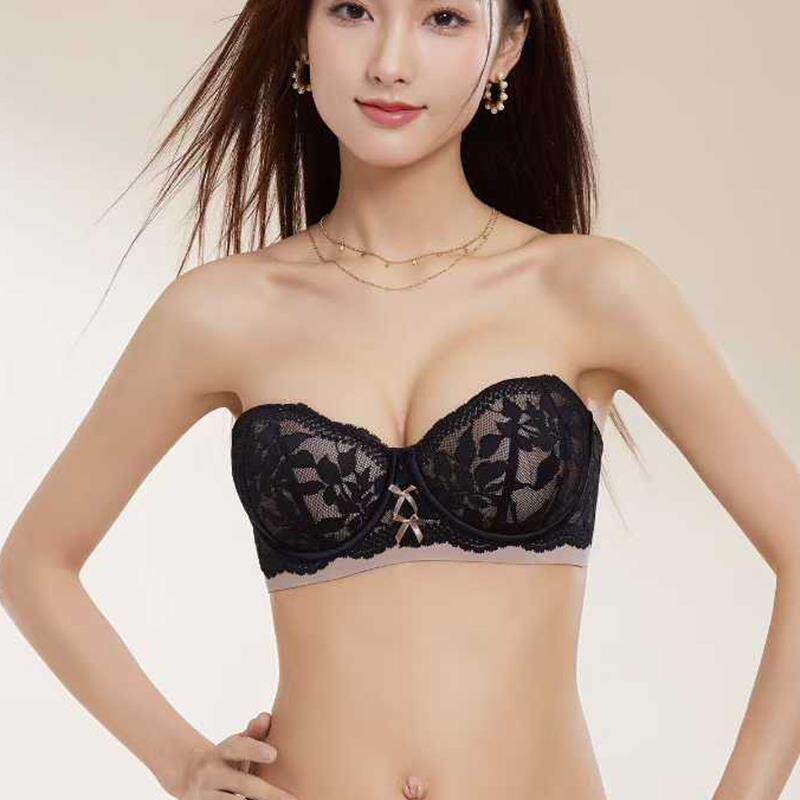 抹胸无肩带内衣女蕾丝小胸聚拢显大露肩礼服夏季防滑隐形文胸罩