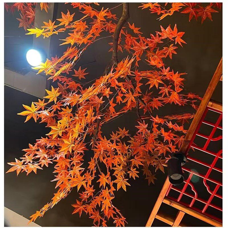 仿真假红枫树枝树叶绿枫树饭店火锅奶茶店铺橱窗吊顶装饰挂壁布置