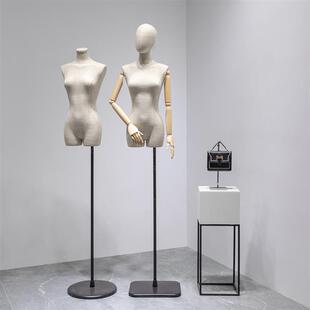 服装店竹节麻女模特道具半全身人台女装店婚纱假人橱窗展示架人偶