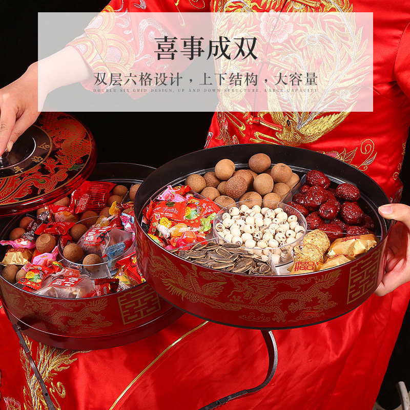 结婚双层手提盒女方新娘陪嫁嫁妆中国风糕点糖果食盒婚庆用品大全