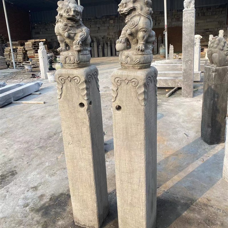 拴马桩石雕仿古做旧青石拴马石柱狮子四神兽麒麟貔貅镇宅装饰摆件