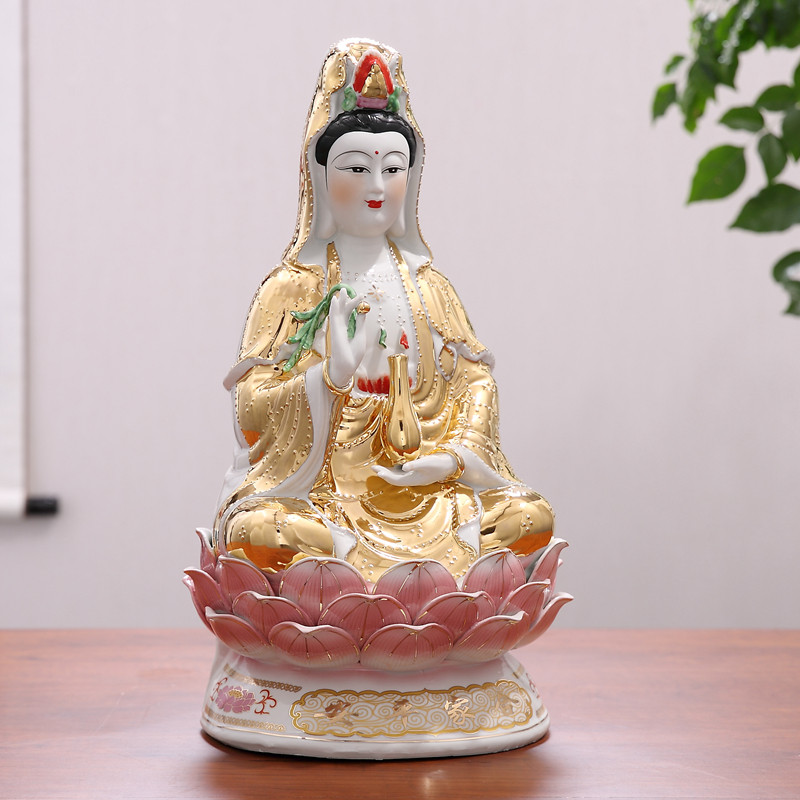 万珠金身坐莲观音菩萨陶瓷佛像南海观世音家居供奉镇宅工艺品摆件