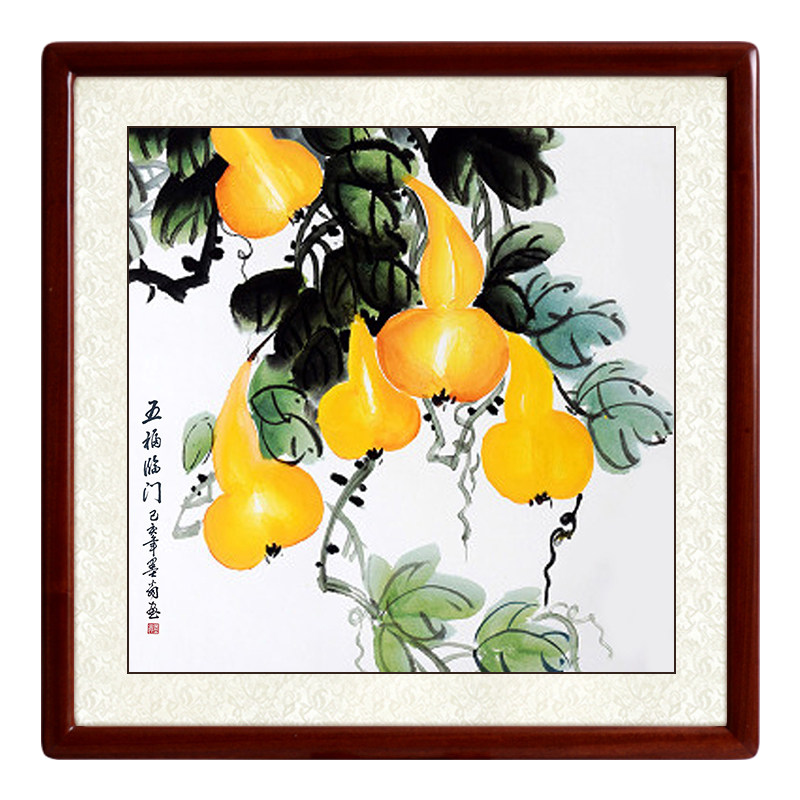 福禄葫芦画斗方手绘国画花鸟画中式入户玄关挂画走廊装饰画餐厅画