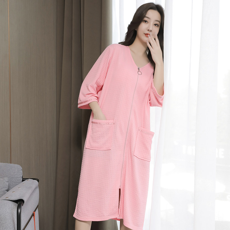 睡衣女夏薄款中长款可穿浴巾男士浴袍拉链宽松大码睡裙女情侣睡衣