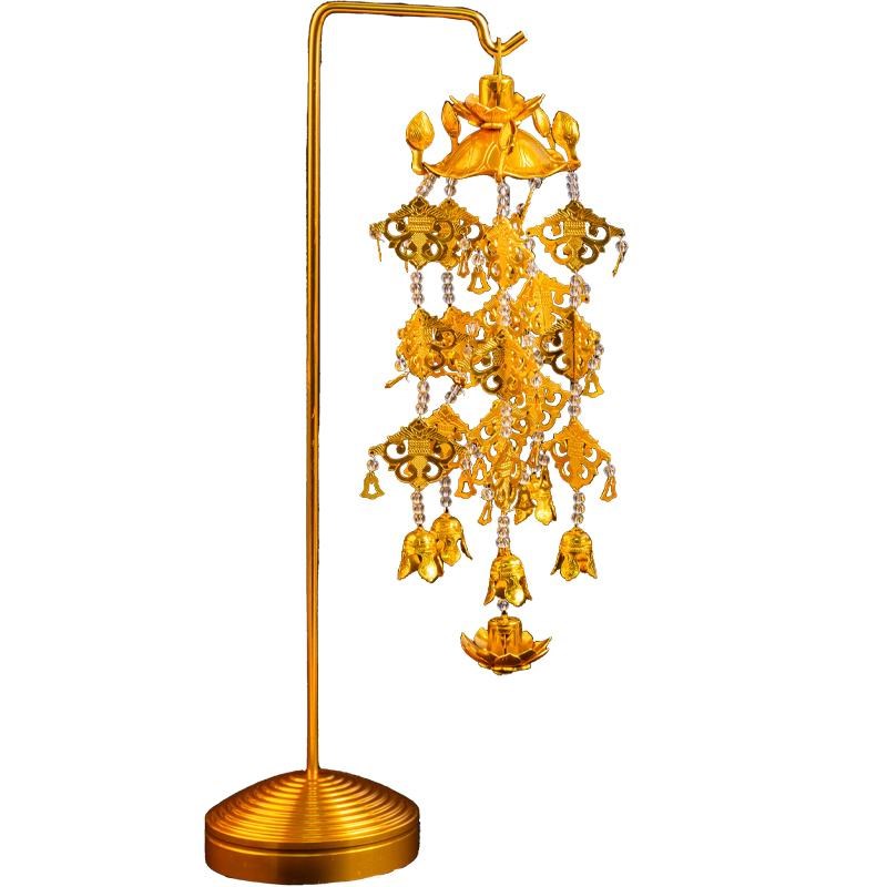 铝鎏金立式璎珞金莲花佛前供花供具宝盖供佛幢幡佛堂寺庙摆件装饰