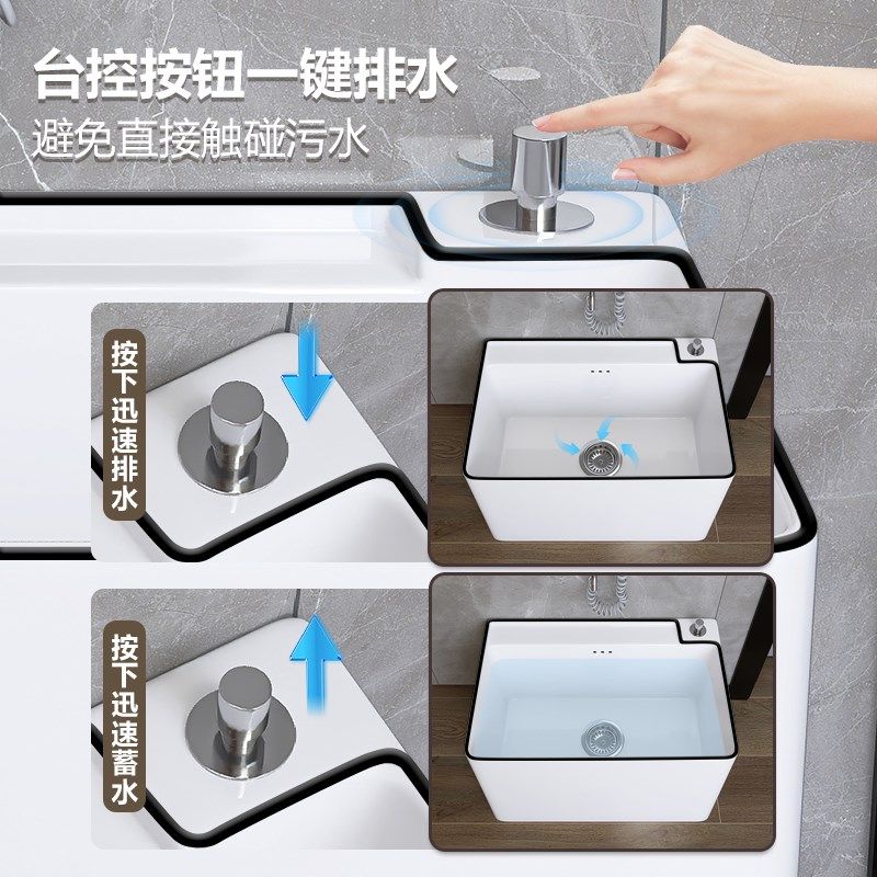 拖把池家用阳台卫生间黑边陶瓷拖布池墩布池地拖池盆特大号超长池