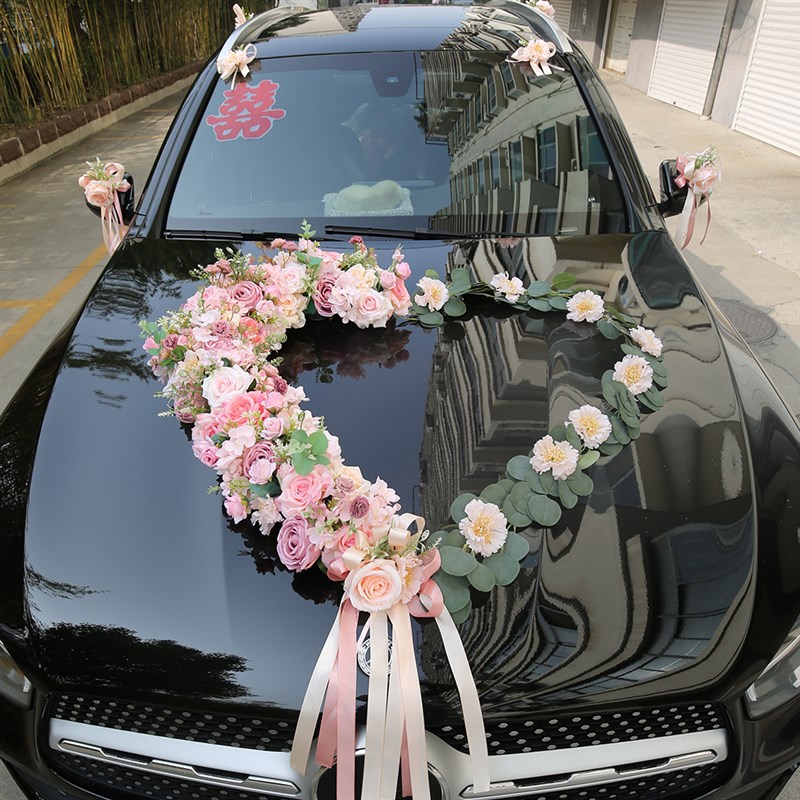 粉色半心超大号镂空心形婚车花主婚车装饰头车花森系仿真婚车拉花