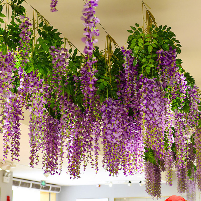 仿真绿植天花板吊顶室内软装造景藤条绿叶网红顶部塑料假植物装饰