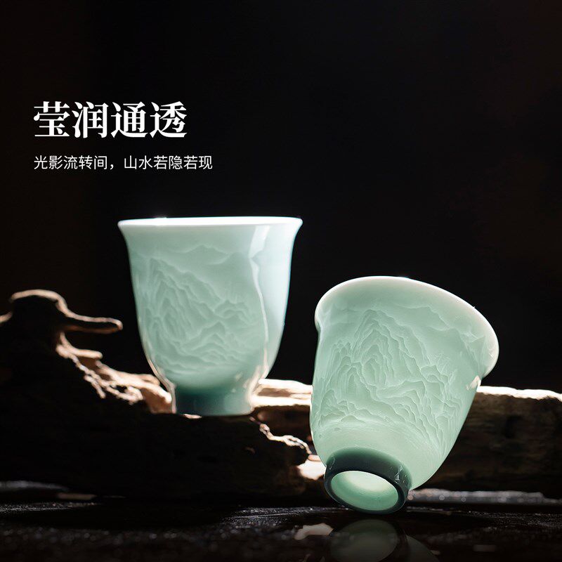 景德镇陶瓷浮雕三才盖碗中式高档功夫茶具套组精致乔迁礼送长辈
