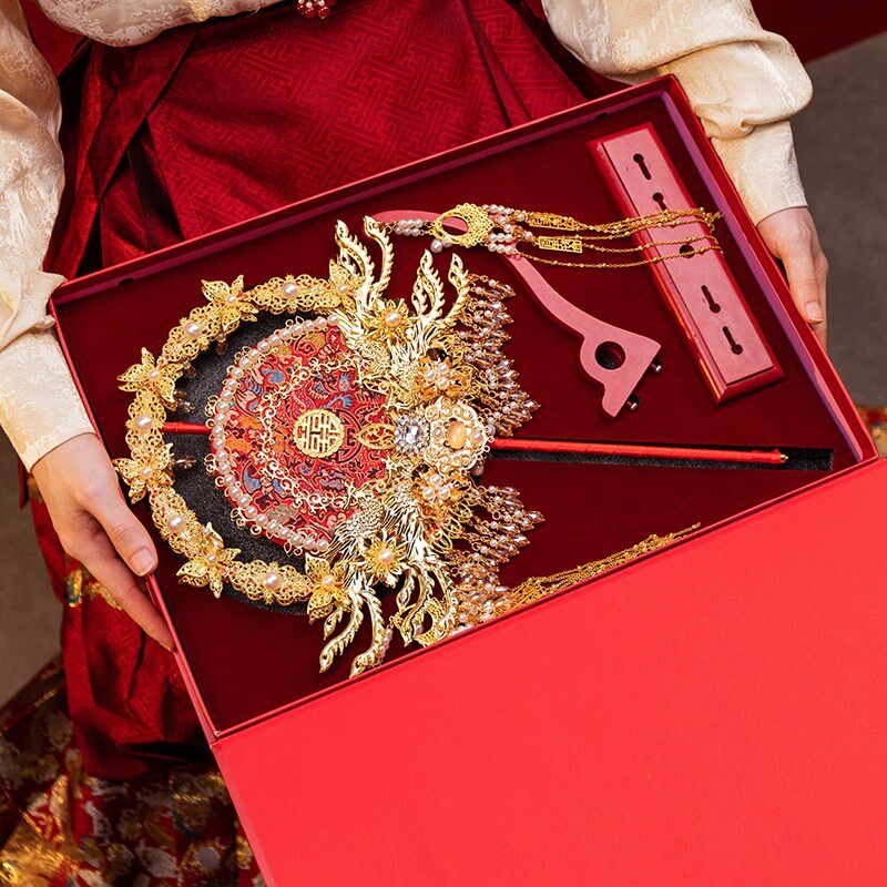 双面绣团扇新娘喜扇中式婚礼明制婚服重工高级手工定制diy材料包