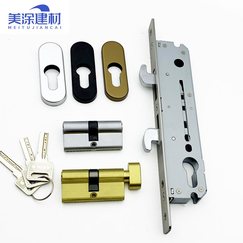 断桥铝合金门锁钩子锁推拉门锁双钩锁体锁芯中心距30/35重型门用