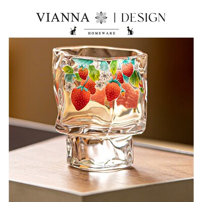 VIANNA丨草莓OFLE创意手工贴花扭扭玻璃品茗杯云川杯主人杯茶杯