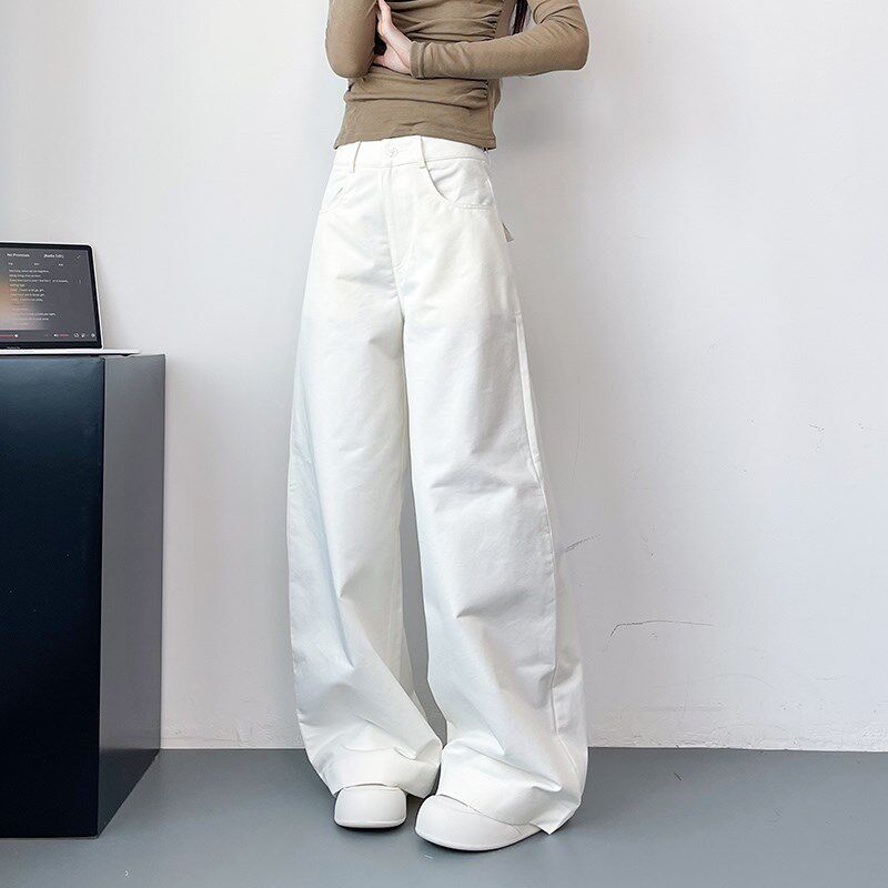 大码微喇休闲裤女秋季胖mm高腰宽松显瘦直筒阔腿裤垂感拖地西装裤