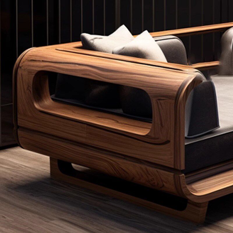 2025新中式北美黑胡桃木白蜡木实木沙发轻奢高级感客厅直排贵妃榻