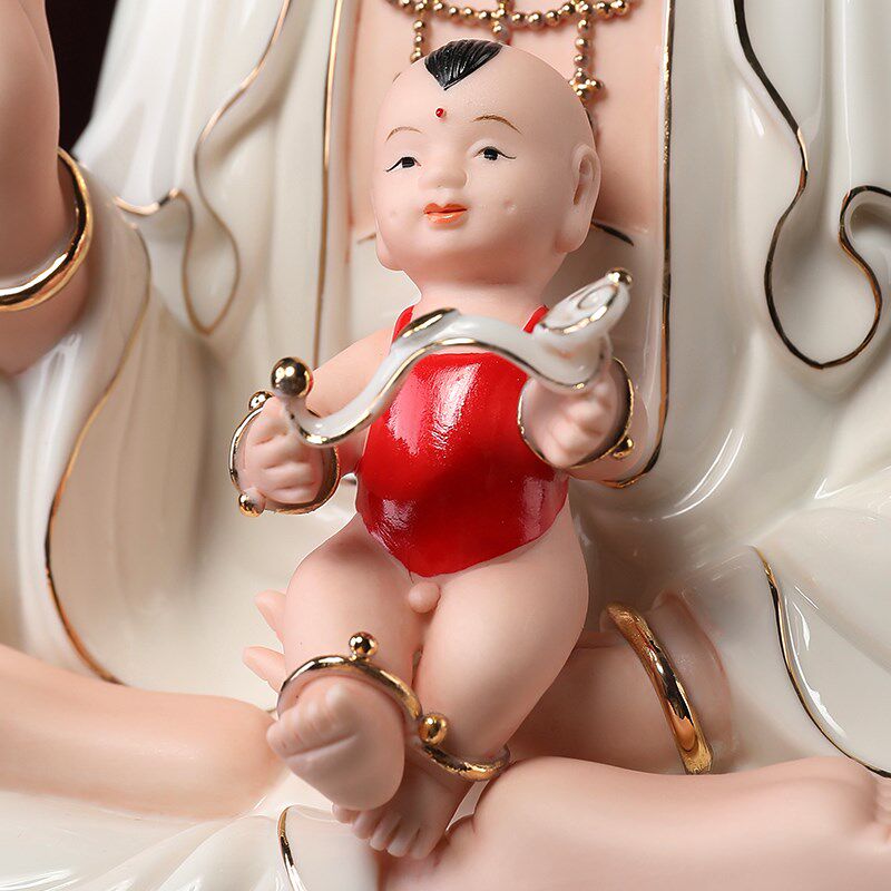 戴玉堂 陶瓷摆件《祥云送子观音》佛像观世音菩萨像供奉客厅 家用