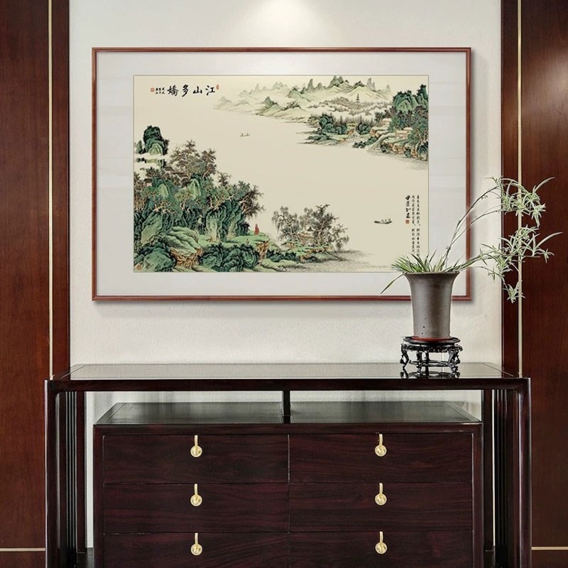 富春山居图山水画玄关挂画新中式小幅实木国画客厅走廊餐厅装饰画
