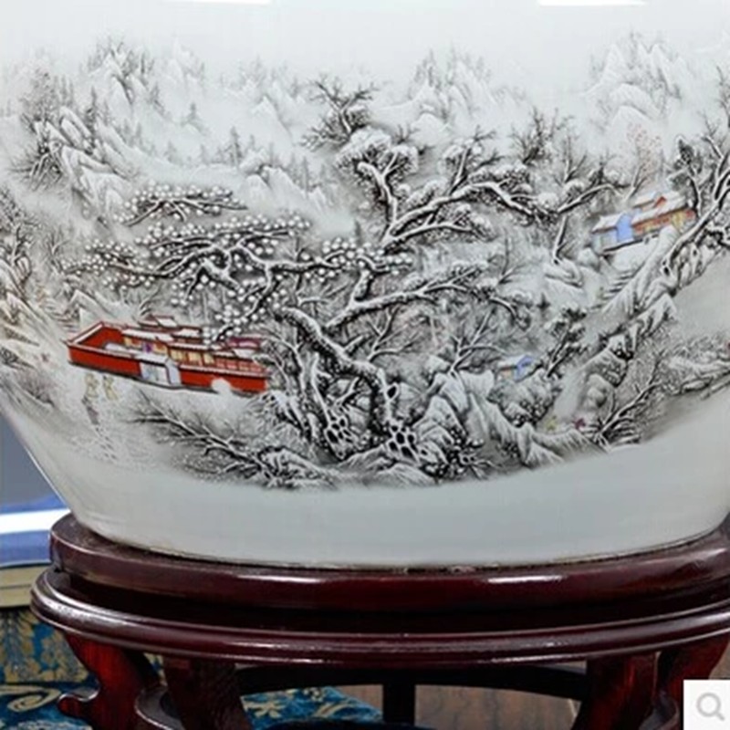 景德镇陶瓷金鱼缸陶瓷缸客厅大号睡莲锦鲤书画缸庭院阳台水缸家用