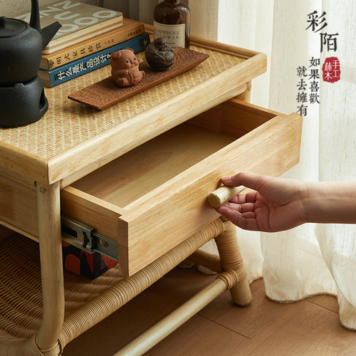 藤编床头柜边柜收纳柜置物架免安装简约北欧小型创意卧室小茶几