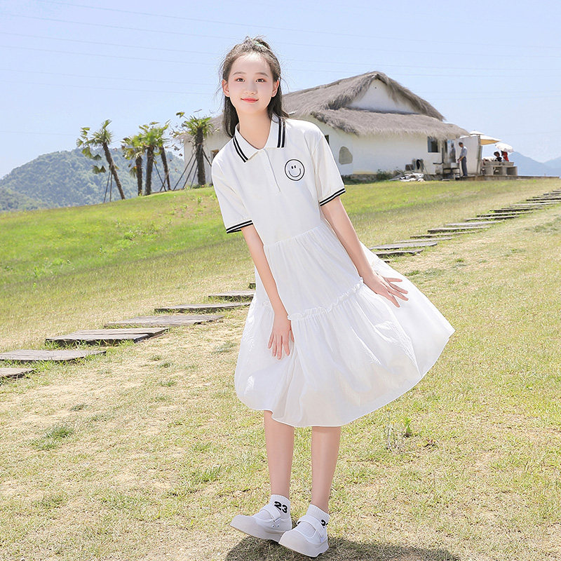 高中学生连衣裙2021夏装新款初中生少女学院风大童时尚POLO纱裙子
