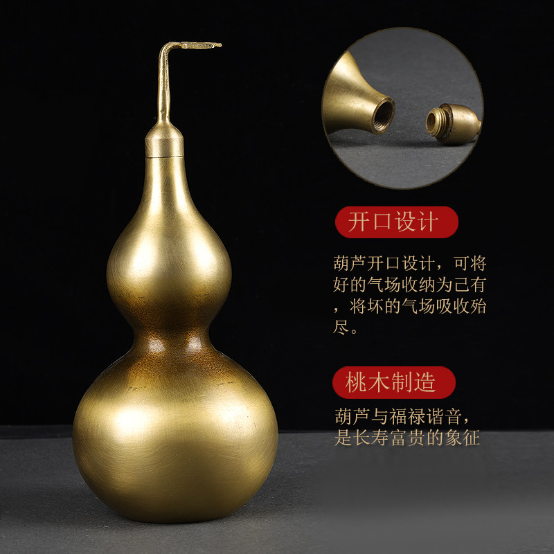 可开盖纯黄铜开口葫芦摆件大小号送五帝钱玄关前台办公室老板桌子
