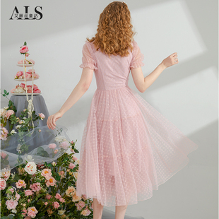 修身 艾丽丝2023夏季 新款 甜美气质公主风连衣裙短袖 裙子 显瘦中长款