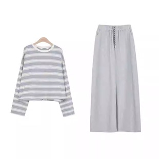 抽绳宽松休闲裤 王福贵定制～韩系条纹上衣 3.24 周末套装